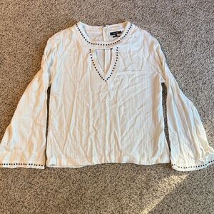 Miss Me Textured White Top with Black Buttons